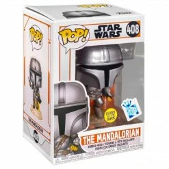 Toy Temple Funko POP! The Mandalorian Flying With Blaster Star Wars Glow In The Dark #408 [Gamestop Exclusive]