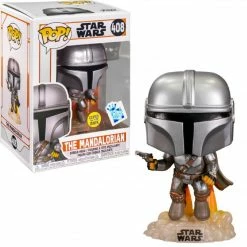 Toy Temple Funko POP! The Mandalorian Flying With Blaster Star Wars Glow In The Dark #408 [Gamestop Exclusive]